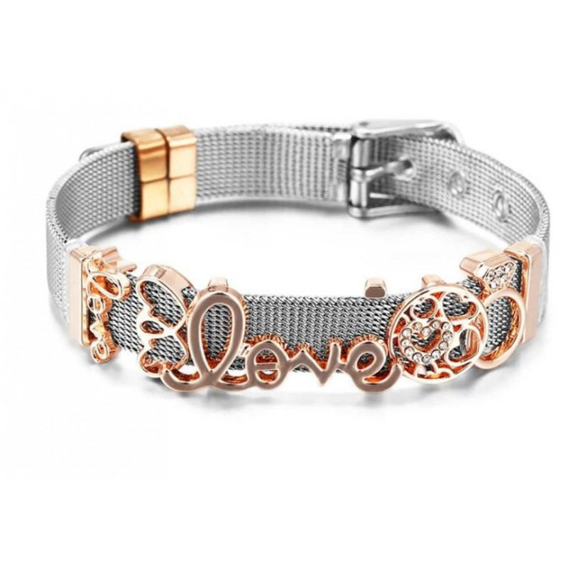 bracelet plat ceinture boucle argent charm or rose love coeur