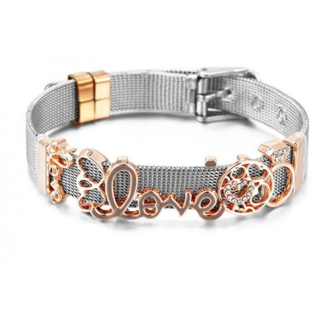 bracelet plat ceinture boucle argent charm or rose love coeur