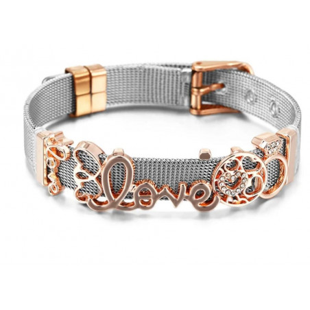 bracelet plat ceinture boucle or rose charm love coeur