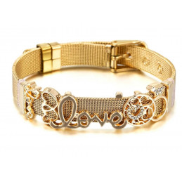 bracelet plat ceinture boucle or charm love coeur
