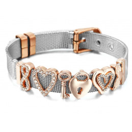 bracelet plat ceinture argent boucle or rose charm coeur clef cadenas