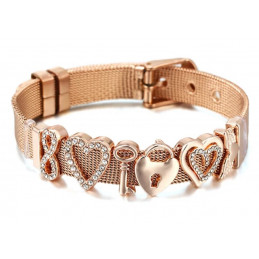 bracelet plat ceinture or rose boucle charm coeur clef cadenas
