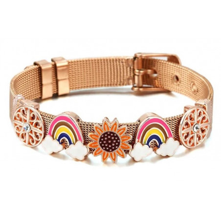 bracelet plat ceinture or rose boucle charm arc en ciel soleil