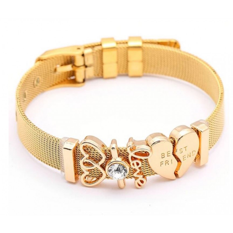 bracelet plat ceinture or boucle charm meilleure amie coeur