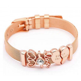 bracelet plat ceinture or rose boucle charm meilleure amie coeur