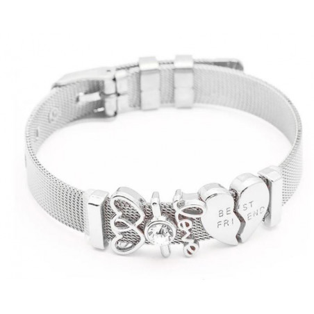 bracelet plat ceinture argent boucle charm meilleure amie coeur