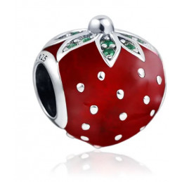 Charm bijoux pendentif argent fraise design strass diamant