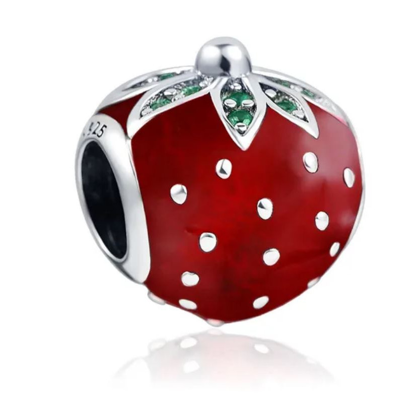 Charm bijou pour bracelet fraise design strass diamant