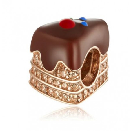 Charm bijou pour bracelet part de gateau chocolat fondu or