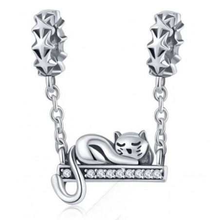 Charm pour bracelet argent chat allongé anneau étoile