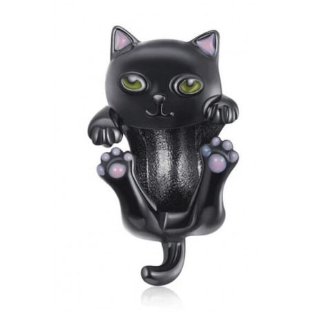 Charm pour bracelet argent chat noir enroulé sur bracelet