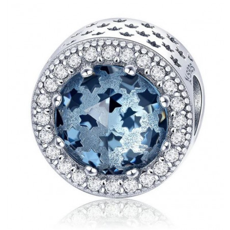 Charm pour bracelet rond bleu étoilé strass diamant