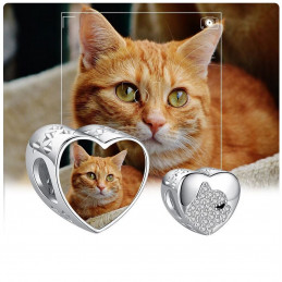 Charm pour bracelet personnalisé photo coeur chat gravé
