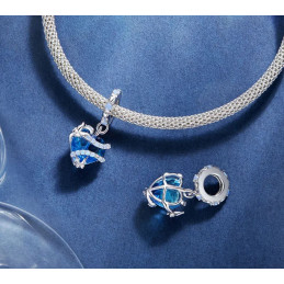 Charm bijou pour bracelet coeur pierre bleu cendrillon