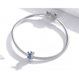 Charm pour bracelet deux papillons bleu double anneau