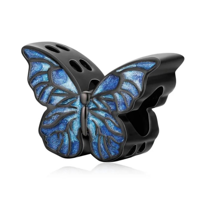 Charm pour bracelet papillon bleu et noir