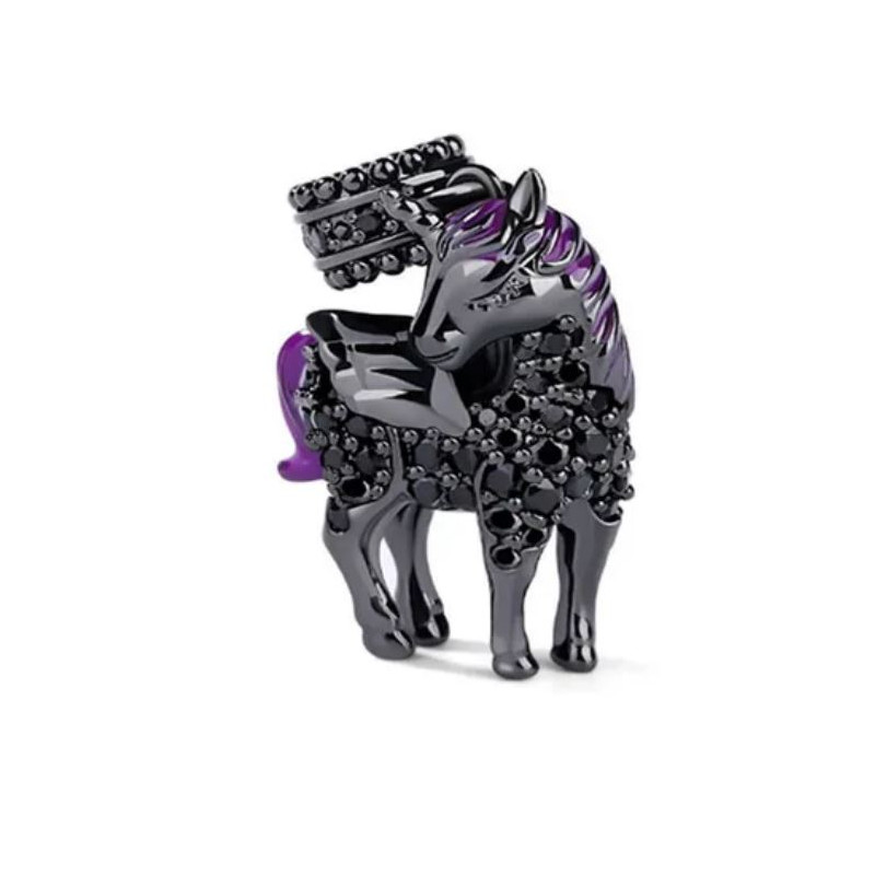 Charm pour bracelet cheval noir strass et violet