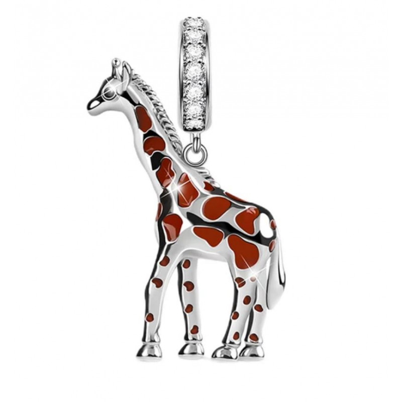 Charm pour bracelet girafe argent marron