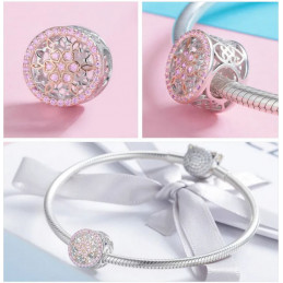Charm pour bracelet or pierre rose coeur étoile