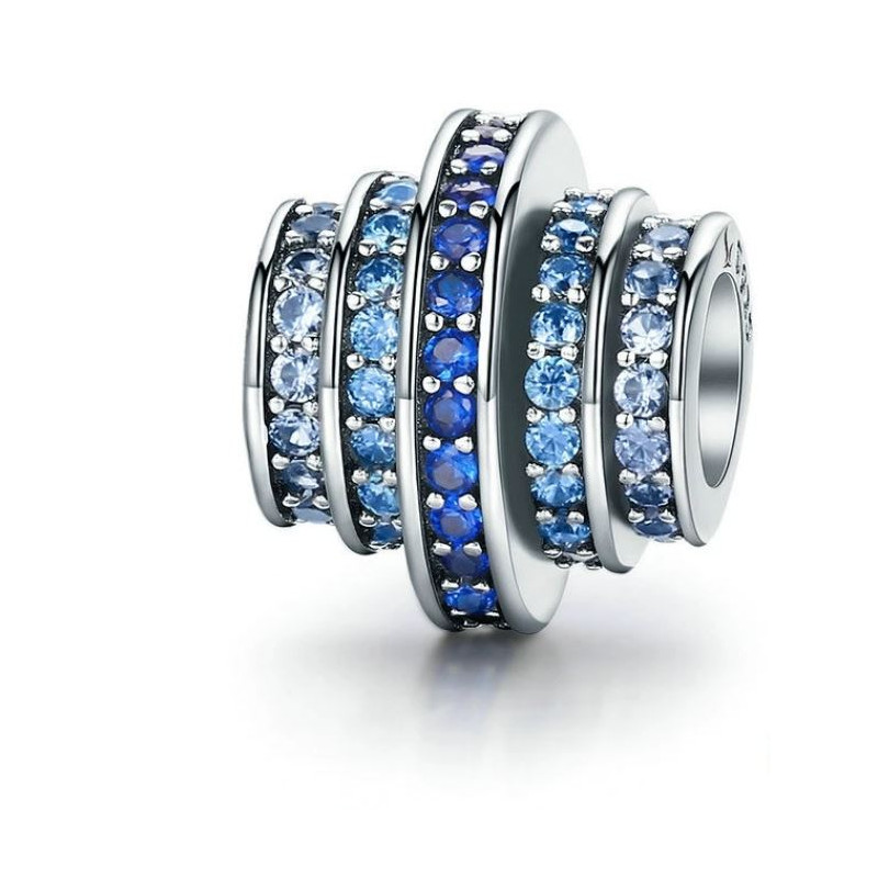 Charm pour bracelet argent pierre bleu et turquoise cylindre
