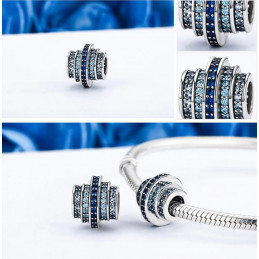Charm pour bracelet argent pierre bleu et turquoise cylindre