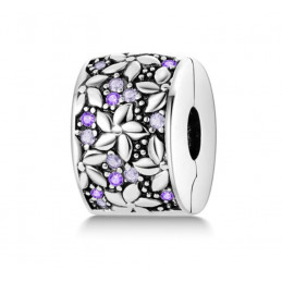 Charm pour bracelet clip bloqueur fleur pierre violette