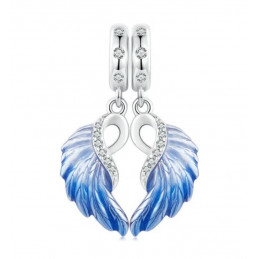 Deux charms pour bracelet ailes d'ange plume bleues