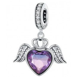 Charm pour bracelet coeur pierre violette aile d'ange