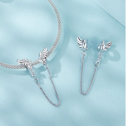 Charm pour bracelet double aile d'ange avec chaine de sécurité