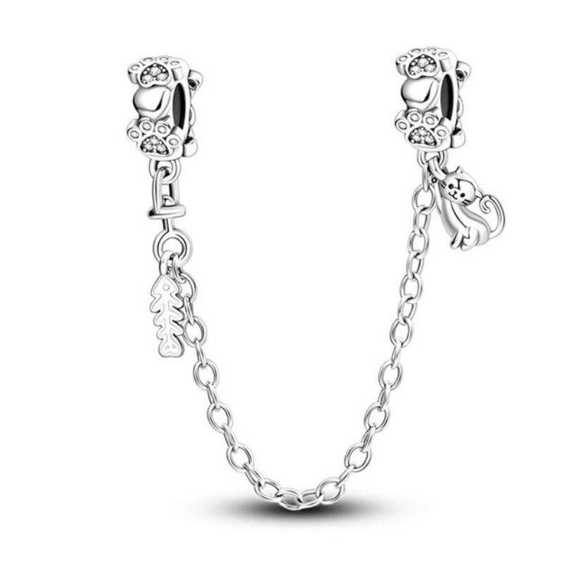 Charm double avec chaine de sécurité 5 perles anneau fleur