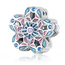 Charm bijou pour bracelet fleur rose bleu mosaique