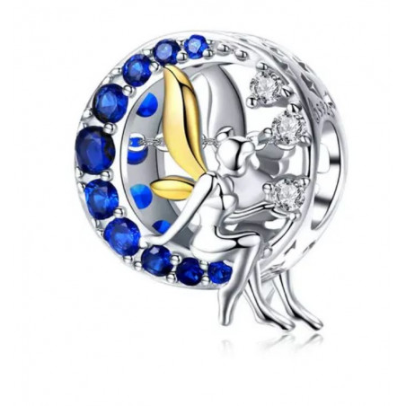 Charm bijou pour bracelet fée clochette aile or strass bleu