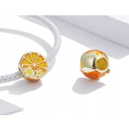 Charm bijou pour bracelet argent orange coupée fleur jaune