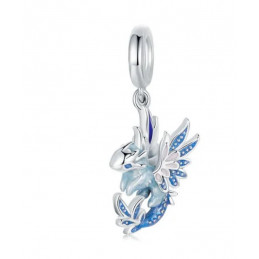 Charm pour bracelet dragon avec des ailes bleues