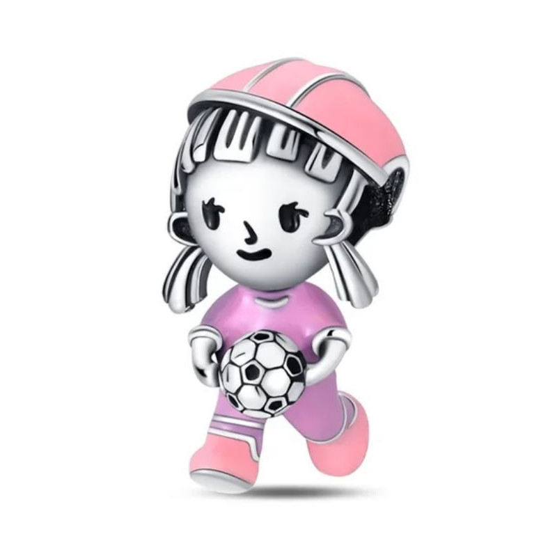 Charm pour bracelet fille footballeuse avec ballon Charm pour bracelet fille footballeuse avec ballon