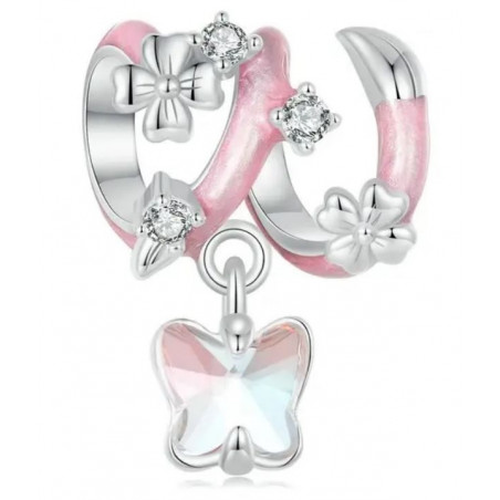 Charm bijou pour bracelet spirale de fleurs rose papillon