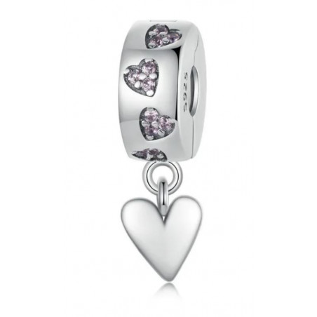 Charm pour bracelet clip coeur rose pendentif
