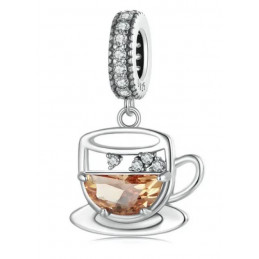 Charm pour bracelet tasse de café thé sur assiette