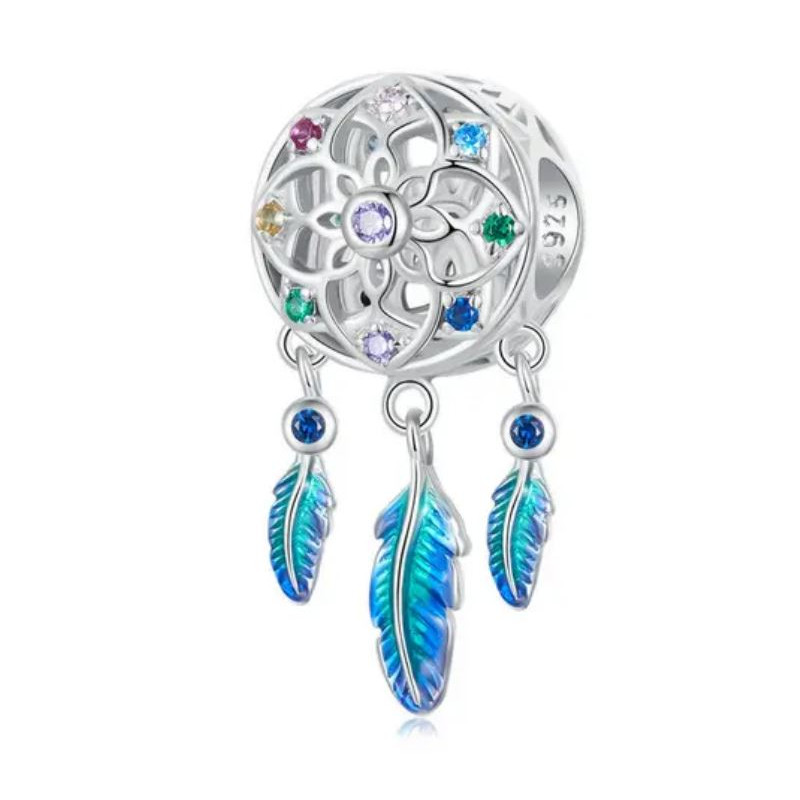 Charm pour bracelet attrape rêve plume bleue Charm pour bracelet attrape rêve plume bleue