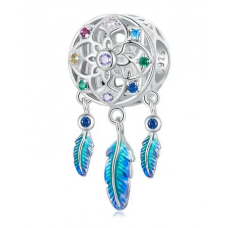 Charm pour bracelet attrape rêve plume bleue