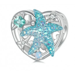 Charm pour bracelet coeur étoile de mer turquoise