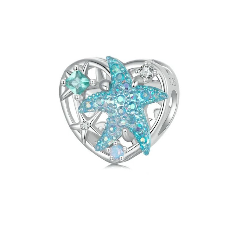 Charm pour bracelet coeur étoile de mer turquoise