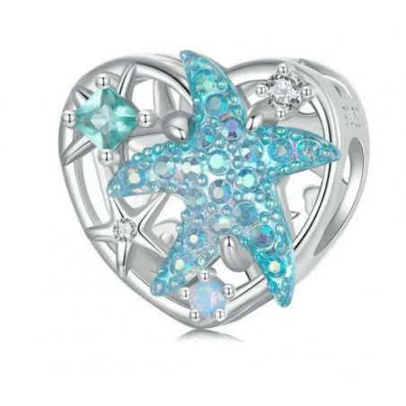 Charm pour bracelet coeur étoile de mer turquoise