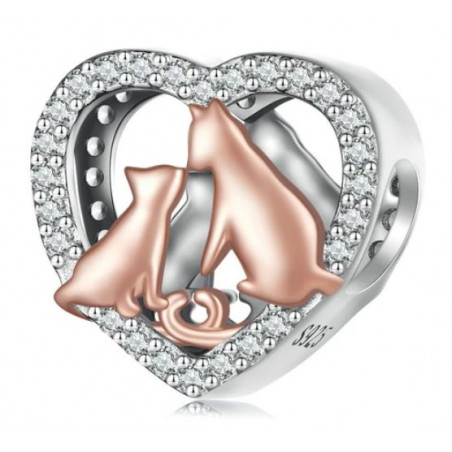 Charm pour bracelet coeur chien chat or rose
