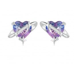 boucles d'oreilles coeur pierre violette étoile filante