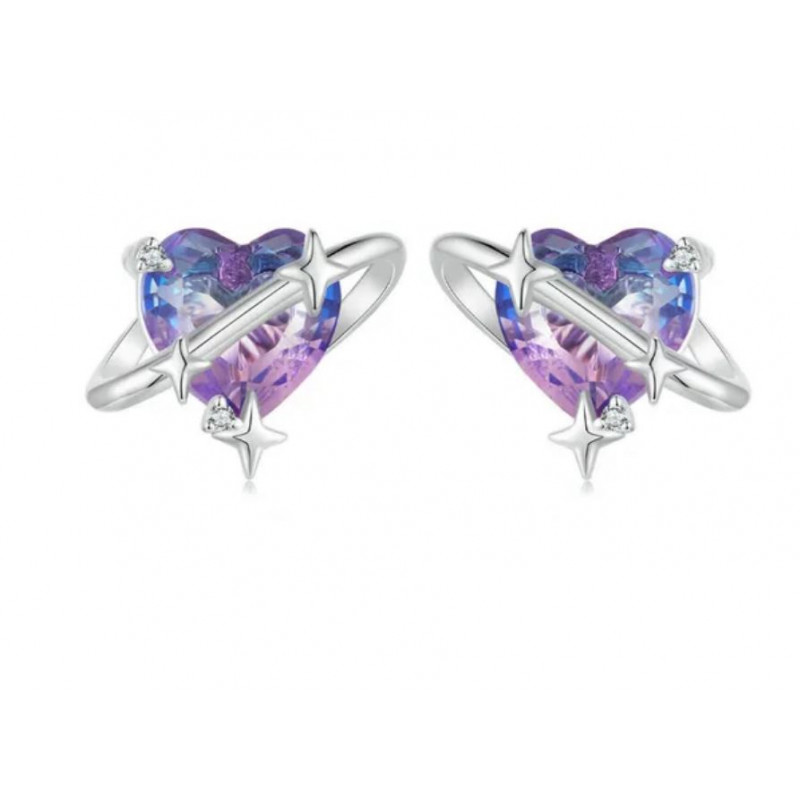 boucles d'oreilles coeur pierre violette étoile filante