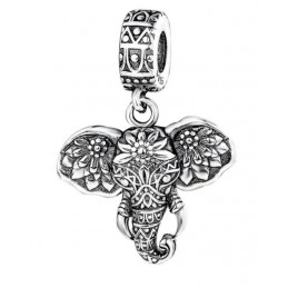 Charm pour bracelet tête d'éléphant ornée de fleurs