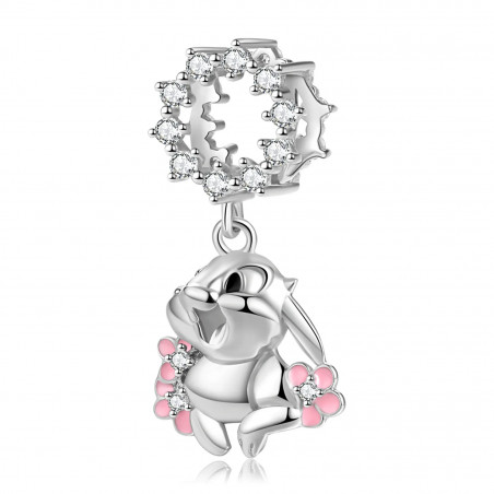 Charm bijou pour bracelet panpan lapin avec fleur