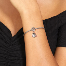Charm bijou pour bracelet panpan lapin avec fleur