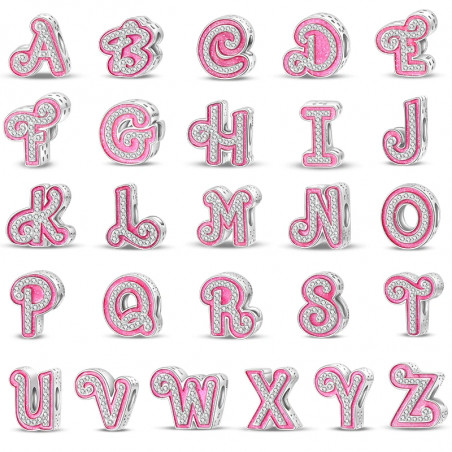 Charm pour bracelet lettre prénom initiale Barbie rose